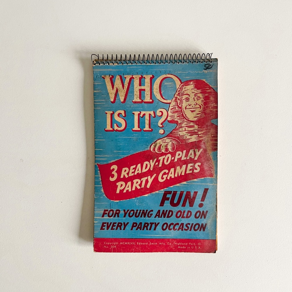 Vintage 1947 Who Is It? Fun Ready To Play Party Games Edward Smith Spiral Bound